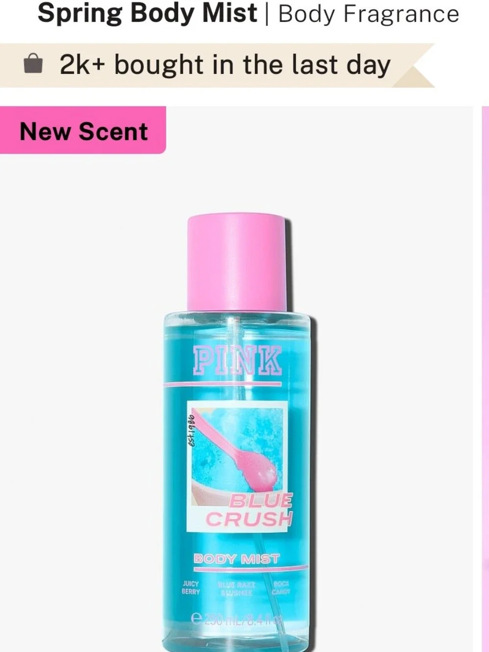 PINK by Victoria's Secret BLUE CRUSH Body Mist New 8.4oz MSRP $19.95 Spring 2026